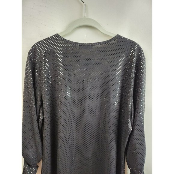 Susan Graver Black Sequined Liquid Knit Ruched Sleeve Top Size Large - Picture 6 of 6